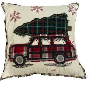Pottery Barn All The Way Home Pillow Cover 20 sq Embroidered Woody Car Christmas